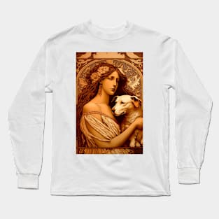 Woman wearing tunic holding a dog - Art Nouveau Style Long Sleeve T-Shirt